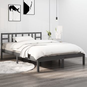 Estructura De Cama De Madera Maciza De Pino Gris 200x200 Cm