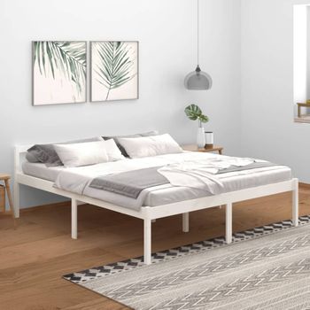 Cama Para Personas Mayores Madera Maciza Pino Blanca 180x200 Cm