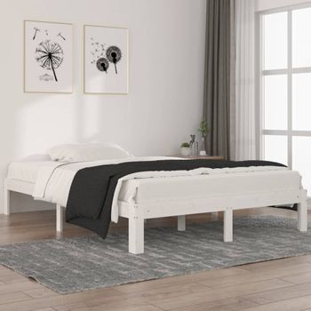 Estructura De Cama Madera Maciza De Pino Blanca 140x200 Cm