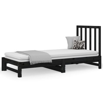 Sofá Cama Extraíble Madera Maciza De Pino Negro 2x(90x200) Cm