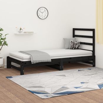 Sofá Cama Extraíble Madera Maciza De Pino Negro 2x(90x200) Cm