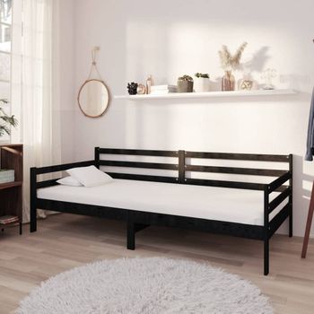 Sofá Cama Con Colchón Madera De Pino Maciza Negro 90x200 Cm