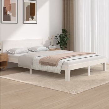 Estructura De Cama Madera Maciza De Pino Blanco 140x200 Cm