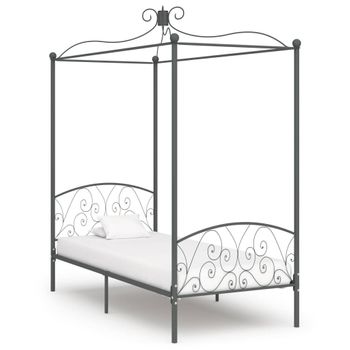 Estructura De Cama Con Dosel Metal Gris 90x200 Cm