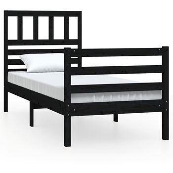 Estructura De Cama Madera Maciza Negro 90x200 Cm