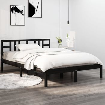 Estructura De Cama Madera Maciza Negro Super King 180x200 Cm