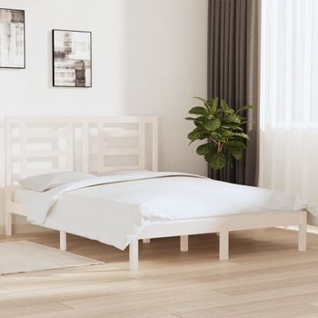 Estructura De Cama De Madera Maciza De Pino Blanco 160x200 Cm