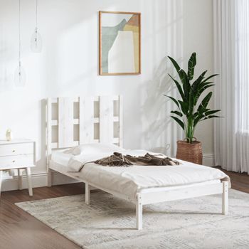 Estructura De Cama Madera Maciza De Pino Blanca 100x200 Cm