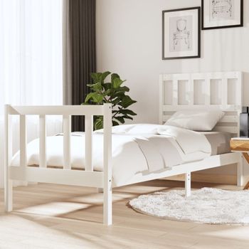 Estructura De Cama Madera Maciza Blanco 75x190 Cm