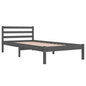 Estructura De Cama Madera Maciza De Pino Gris 90x200 Cm