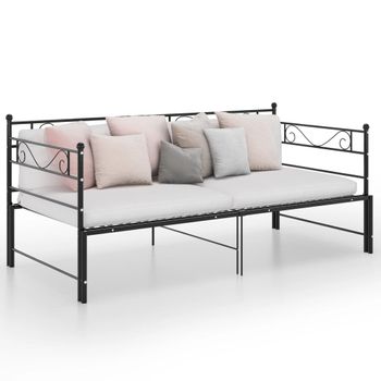 Estructura De Sofá Cama Extraíble Metal Negro 90x200 Cm