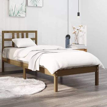 Estructura De Cama Madera Maciza Marrón Miel 100x200 Cm