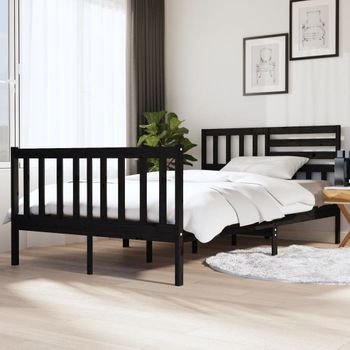 Estructura De Cama Doble Madera Maciza Negra 135x190 Cm