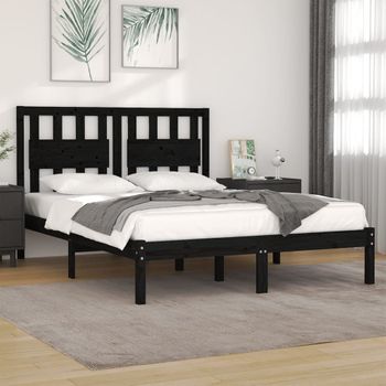 Estructura Cama Madera Maciza Pino Negra Super King 180x200 Cm