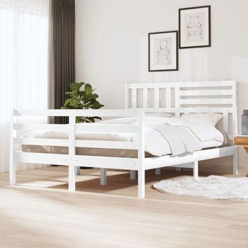 Estructura De Cama De Madera Maciza Doble 135x190 Cm