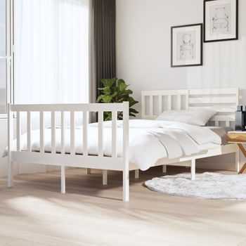 Estructura De Cama Matrimonio Madera Maciza Blanca 135x190 Cm