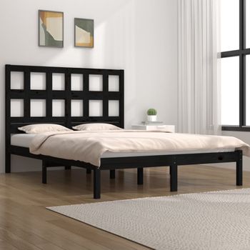 Estructura De Cama De Madera Maciza De Pino Negra 160x200 Cm