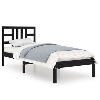 Estructura De Cama Individual Madera Maciza Negra 75x190 Cm