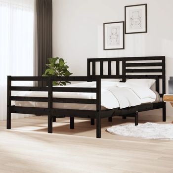 Estructura De Cama Madera Maciza Negro 120x200 Cm