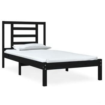 Estructura Cama Madera Maciza Individual Negro 75x190 Cm