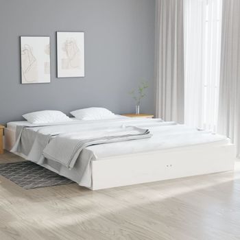 Estructura De Cama De Madera Maciza Blanca 160x200 Cm