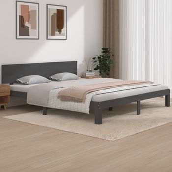 Estructura De Cama Madera Maciza Gris 180x200 Cm