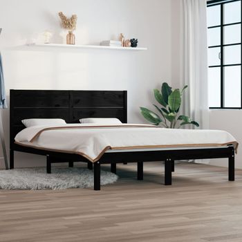 Estructura De Cama De Madera Maciza De Pino Negra 140x200 Cm