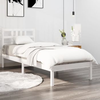 Estructura De Cama Madera Maciza De Pino Blanca 100x200 Cm