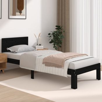 Estructura De Cama Individual Madera Maciza Negro 75x190 Cm