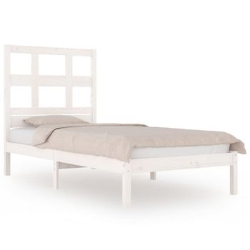 Estructura De Cama Individual Madera Maciza Blanco 75x190 Cm