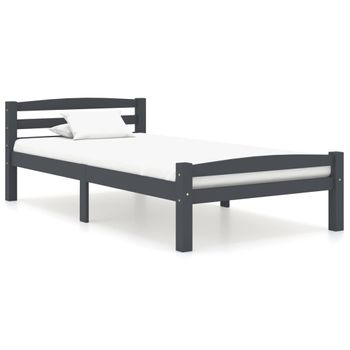 Estructura De Cama Madera Maciza Pino Gris Oscuro 90x200 Cm