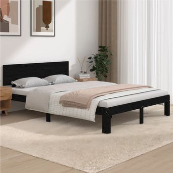 Estructura De Cama Madera Maciza Negro 150x200 Cm