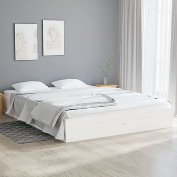 Estructura De Cama Doble Pequeña Madera Maciza Blanca 120x190cm