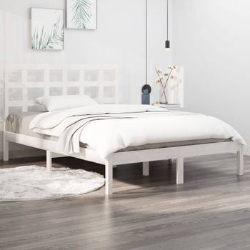 Estructura De Cama Madera Maciza King Size Blanca 150x200 Cm