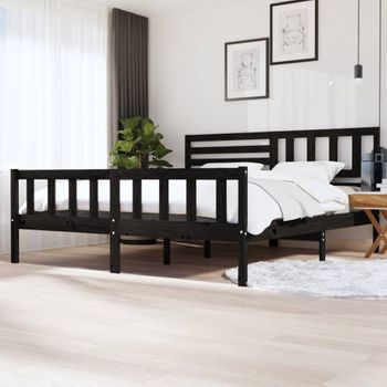 Estructura De Cama De Madera Maciza Negra 200x200 Cm