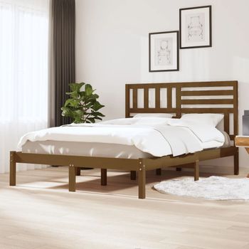 Estructura De Cama Madera Maciza Pino Marrón Miel 120x190 Cm