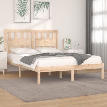 Estructura De Cama Doble Pequeña Madera Maciza Pino 120x190 Cm