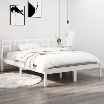 Estructura De Cama Madera Maciza Blanca Super King 180x200 Cm