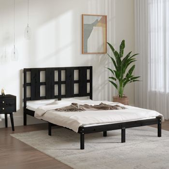 Estructura De Cama De Madera Maciza De Pino Negra 140x190 Cm