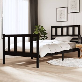 Estructura De Cama Madera Maciza Negro 100x200 Cm