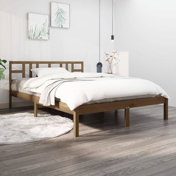 Estructura De Cama Madera Maciza De Pino Marrón Miel 120x200 Cm