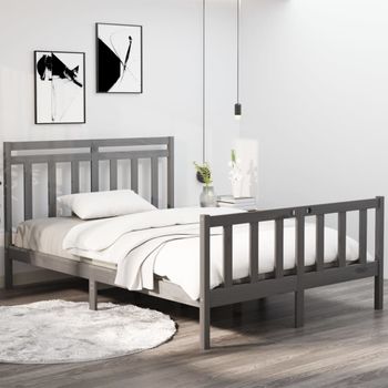 Estructura De Cama De Madera Maciza Doble Gris 135x190 Cm