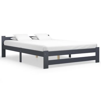 Estructura De Cama Madera Maciza De Pino Gris Oscuro 120x200 Cm