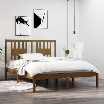 Estructura De Cama Madera Maciza De Pino Marrón Miel 120x200 Cm