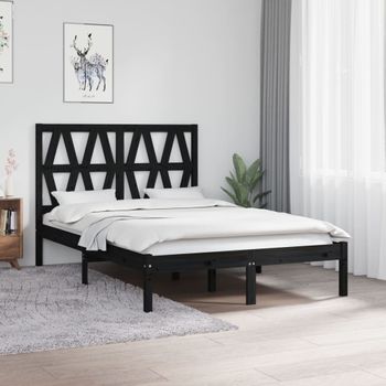 Estructura De Cama Doble Pequeña Madera Pino Negra 120x190 Cm