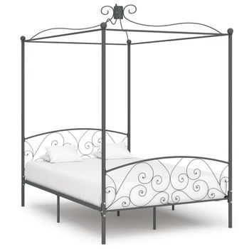 Estructura De Cama Con Dosel Metal Gris 120x200 Cm