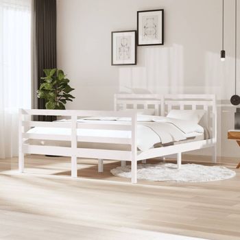 Estructura De Cama De Madera Maciza Blanca 140x200 Cm