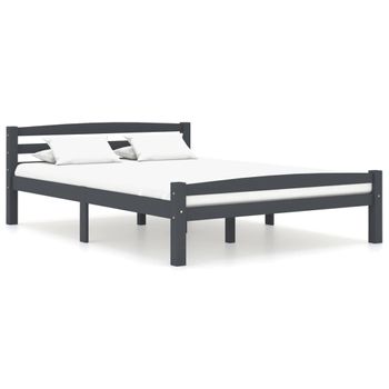 Estructura De Cama Madera Maciza Pino Gris Oscuro 120x200 Cm