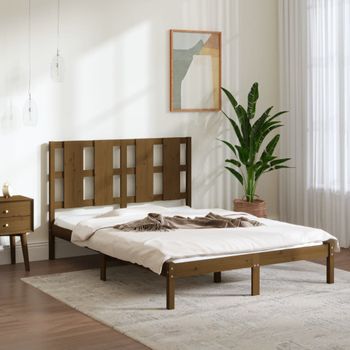 Estructura De Cama Doble Madera Maciza Marrón Miel 120x190 Cm