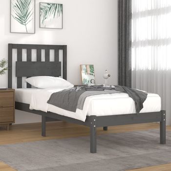 Estructura De Cama Madera Maciza De Pino Gris 90x200 Cm